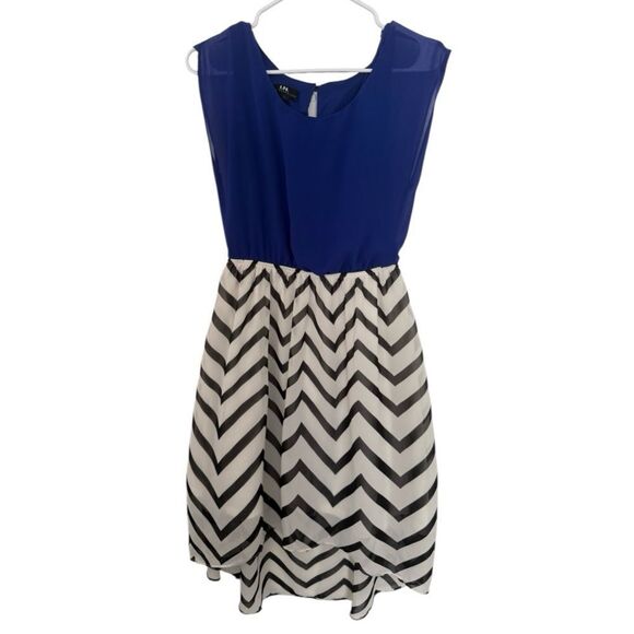 I.N. San Francisco Blue and Black Chevron Midi Dress - Picture 1 of 8